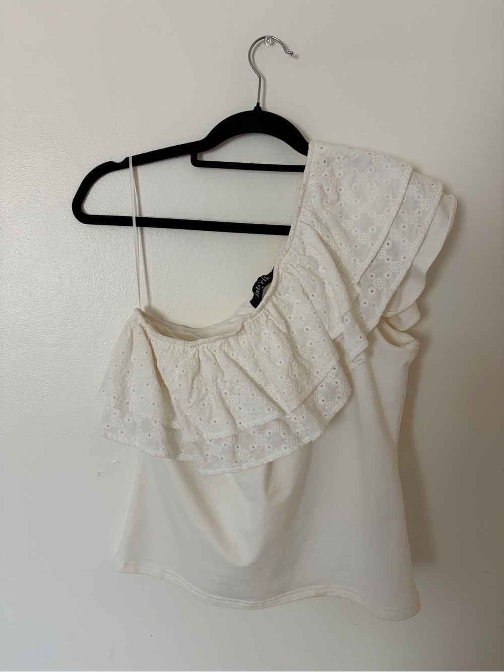 Fabrik One-Shoulder Eyelet Ruffle Top - White